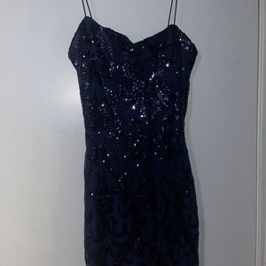 Blue Sequin Homecoming Dress